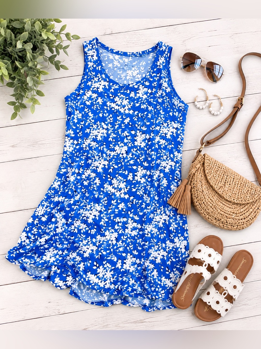 DRAPER JAMES Blue Floral Mini Dress Size Large